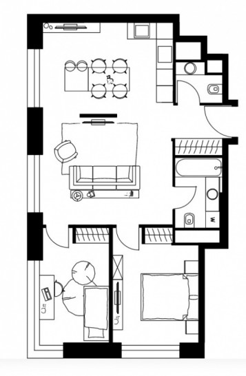 Трёхкомнатная квартира 68.8 м²