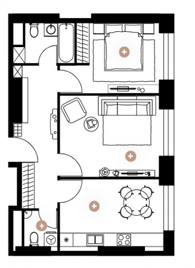 Двухкомнатная квартира 64 м²