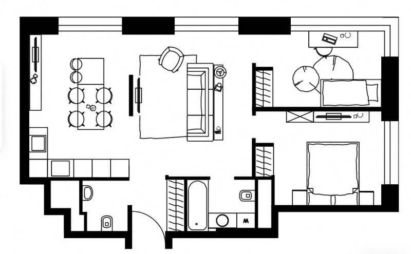 Трёхкомнатная квартира 68.5 м²